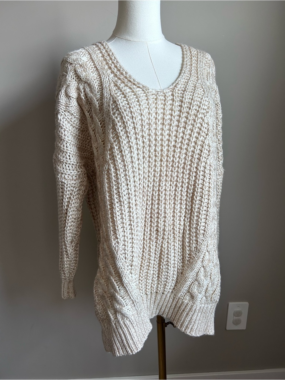 Slouchy Cozy Cream Cable Knit Women's Sweater winter cabin oversized baggy